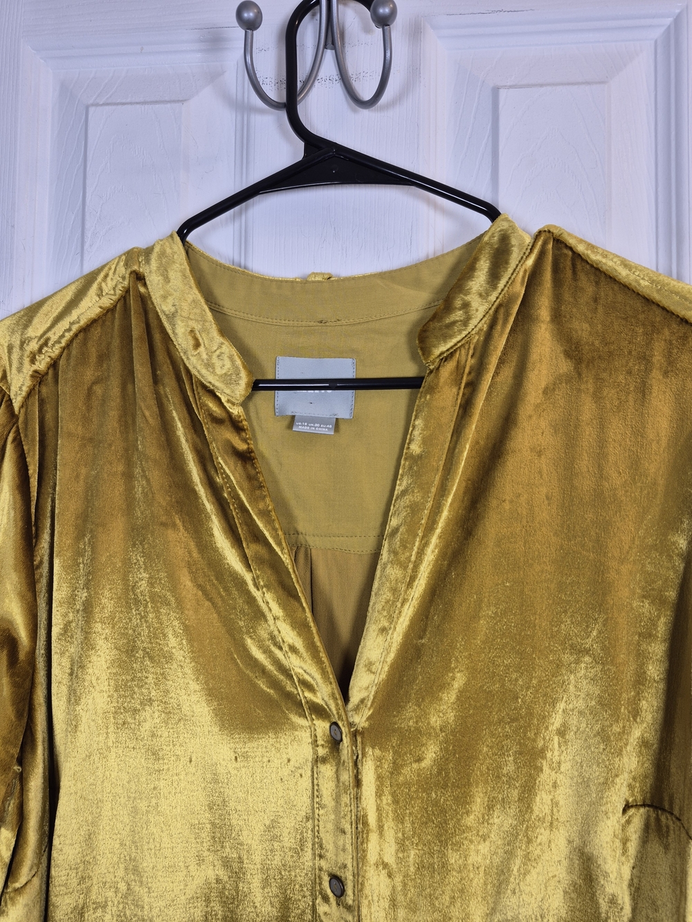 Maeve Anthropologie Gold Velvet Tunic Top Button-Down Oversized Shirt Dress 16 - Picture 4 of 8